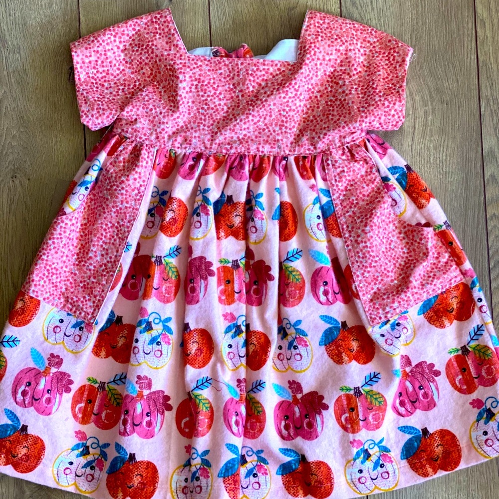 Handmade pink pumpkin patch print fall thanksgiving dress 5 girls